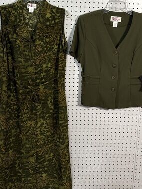 R&K Olive Green Dress and Short Sleeve Jacket Set